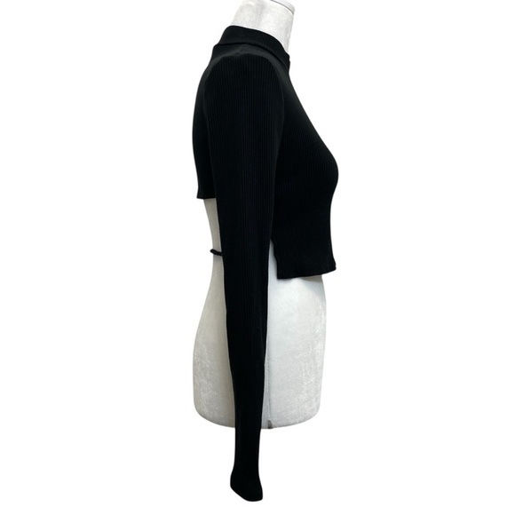 Heart & Hips Black Ribbed Knit Mock Neck Cropped Long Sleeve Sweater Top - Picture 4 of 8